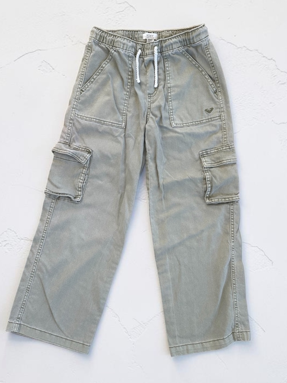 Roxy Girls Cargo Pants Green Medium 8/10 Wide Leg Skater Utility Pants Y2K